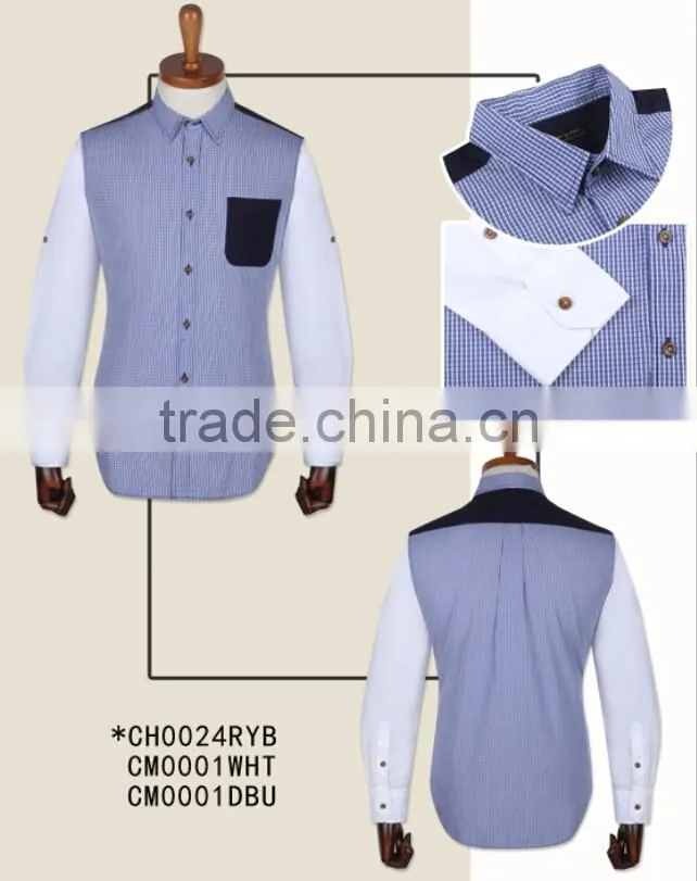 New checked cotton men shirt with contrast pocket and sleeves