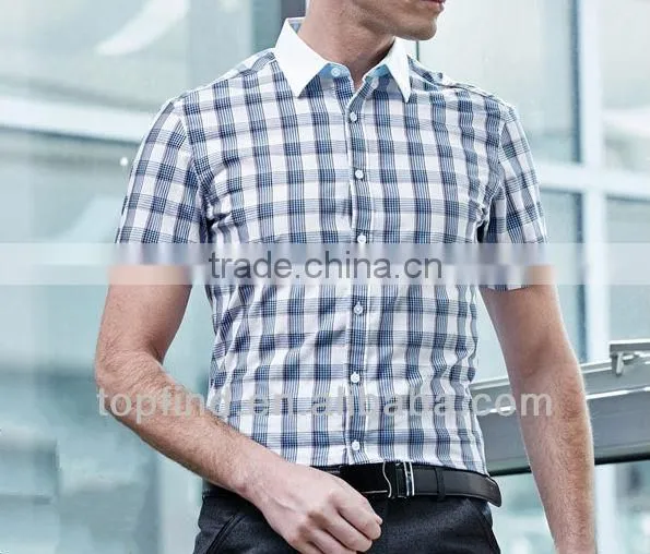 Customise casual check short sleeve men's brand shirts