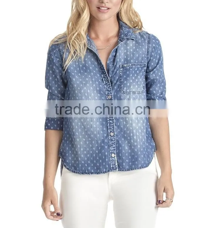 2015 wholesale girl printed shirt OEM service slim fit new fashion famous brand latest design