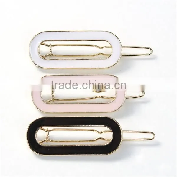 Fashion Popular Rectangle Gold Plated Pink Enamel Woman Hair Clip