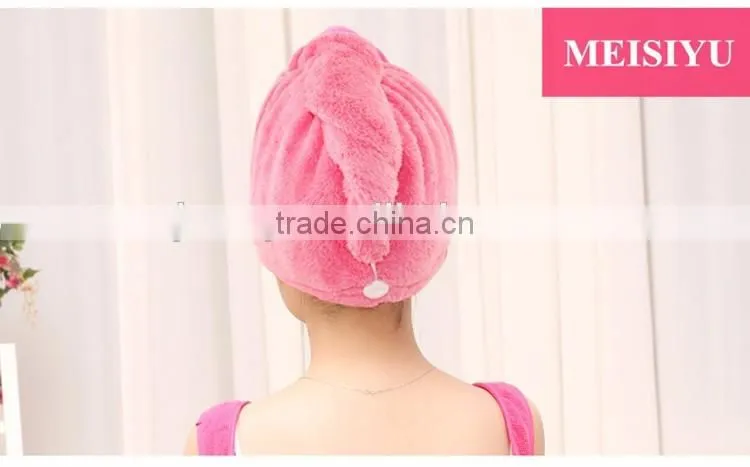 towel shower cap ,quick drying hair towel wrap with button wholesale