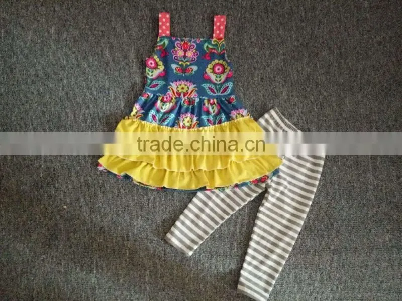 2017 spring baby girls outfit yellow top and icing pants kids clothing western girls outfit