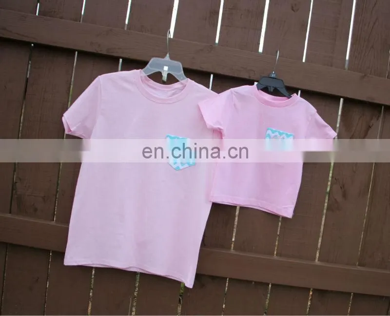 Cute mother and daughter chevron print pocket Tees,adult tees,toddler tees manufacturer