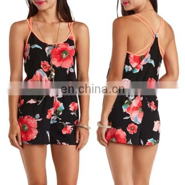 New Fashion Ladies Floral Printed Short Pant Halter Jumpsuit