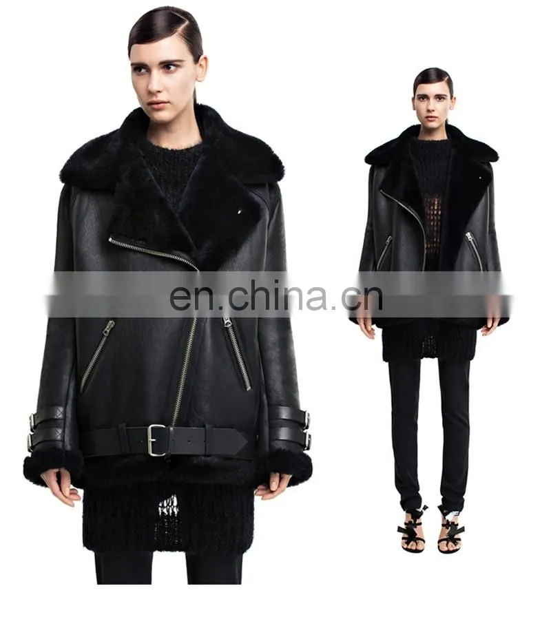 2017 Fashion Real Sheepskin Genuine Leather Jacket / Winter Custom Sheep Skin Motorcycle Women Leather Jacket