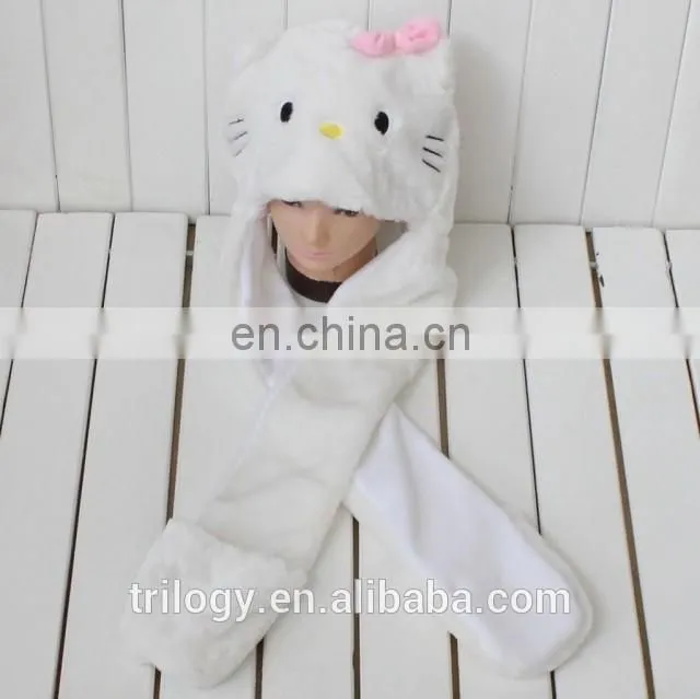 wholesale animal plush hats with mittens boy girl children kids plush animals hats with paws