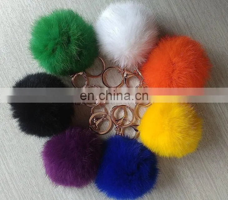 Factory wholesale diameter 6 7 8 9 cm cute real rabbit fur pom pom ball key chain