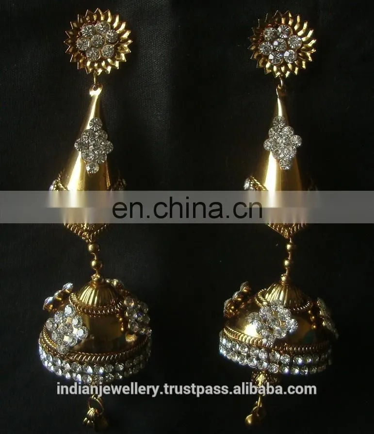 Indian Jewelry Jhumka Earrings, Big jhumka, Gold silver plated earrings Manufacturer
