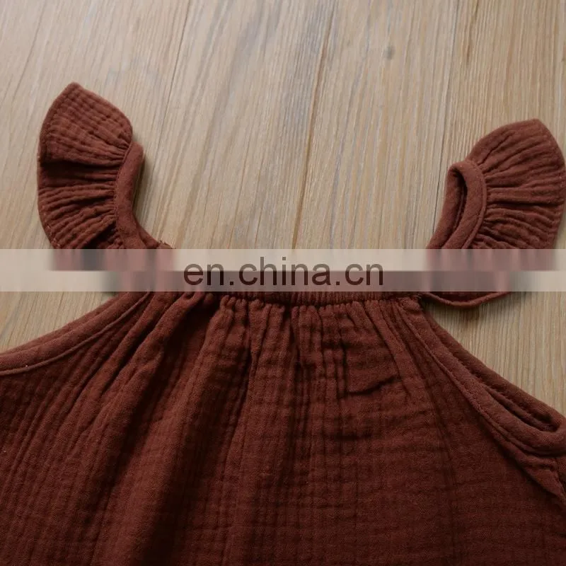 Wholesale Baby Girl Clothes Romper Summer Sleeveless Linen Ruffle Baby Romper Onesie