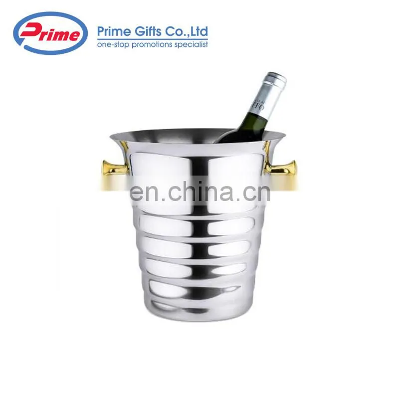 Round Stainless Steel Ice Bucket Metal Beer Tub Cube Container Wine Champagne Cooler Handles Copper Ice Buckets
