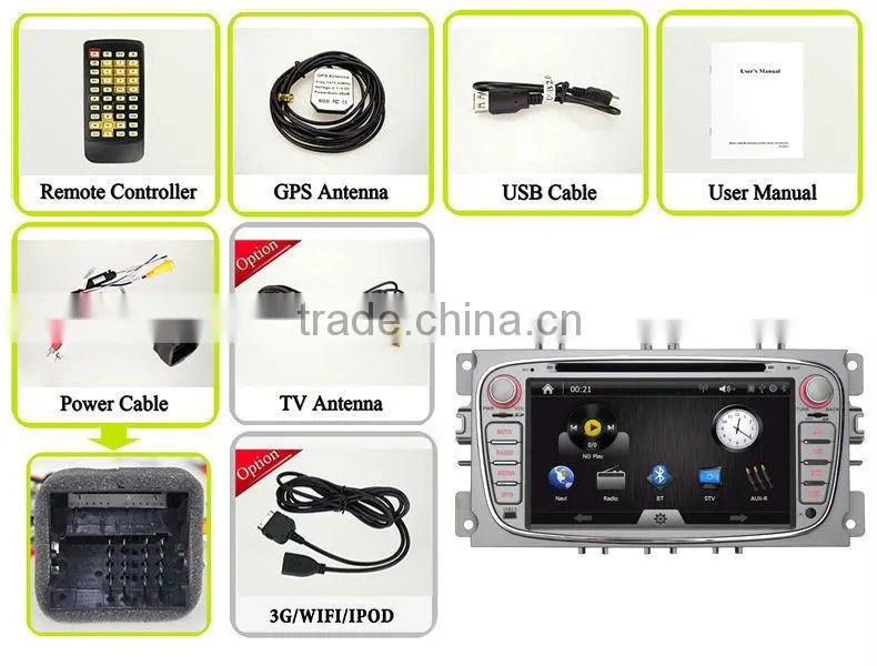 Car Stereo for Ford Focus Mondeo GPS Navigation DVD Auto Radio Headunit Satnav 3G WIFI IPOD BT SWC AUX USB/SD AM/FM MP3/MP4