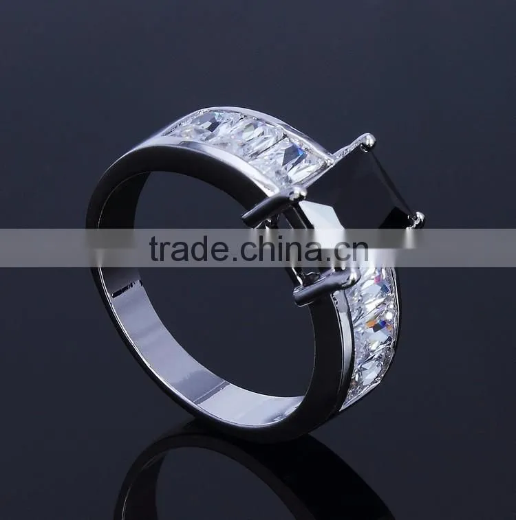 Hot Classic Rectangle One Stone Wedding Ring Black Color Cc Fine Jewelry Ring