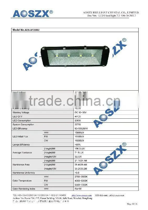Factory Wholesale! 100-220VAC 200W led Flood light 16000-19000LM IP65 LED floodlight led tunnel light flood lighting 200w
