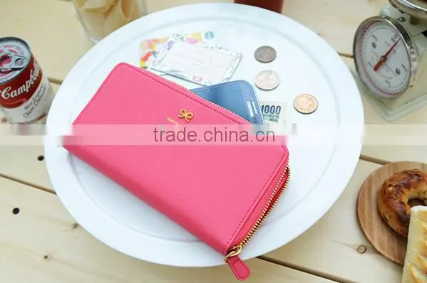 Fahsion Custom Handmade Luxury Bowknot Women Zipped Leather Wallet