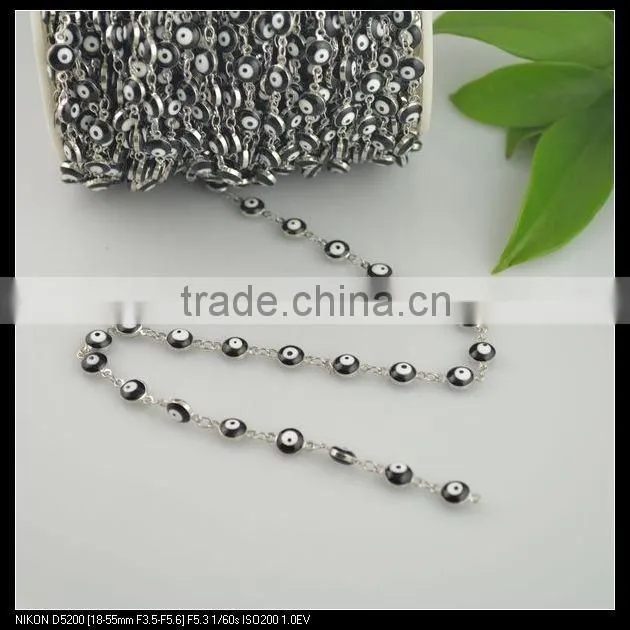 LFD-0021C ~ Wholesale 6MM Rosary Style Chains Jewelry Finding 6MM Black - Evil Beaded Wire Wrapped Beaded Chain