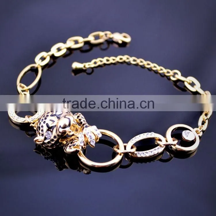 Trendy And Lovely Animal Jewelry Leopard Head Bracelet Austrian Crystal Lucky Stone Bracelet