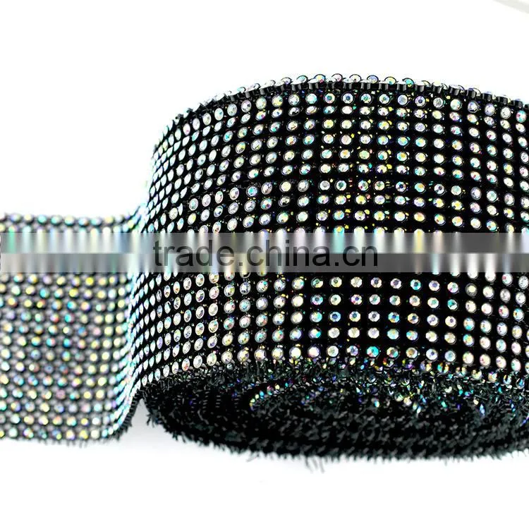 Stock available clear crystal and clear AB stretch rhinestone trimming roll, cristal mesh banding for decoration