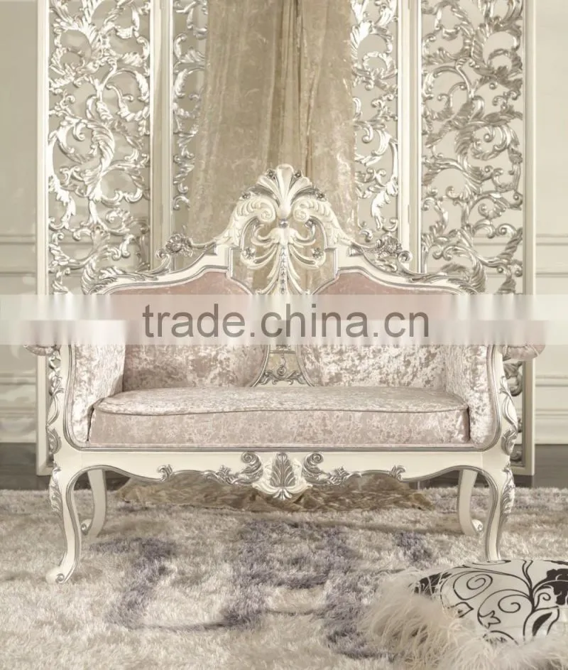 Factory Work Well hot sale classic style fabric 2 seater sofa chair with crown carving XYN2823
