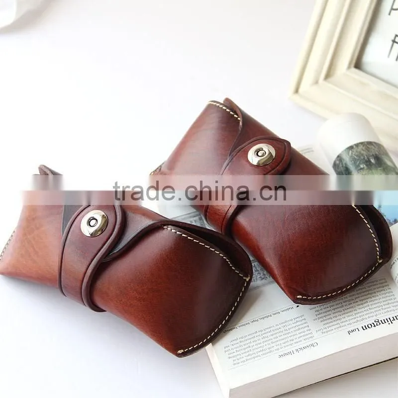 High quality portable genuine leather eyeglass case