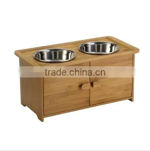 Bamboo Pet/Dog Bowls Elevated Feeder- Storage Compartment