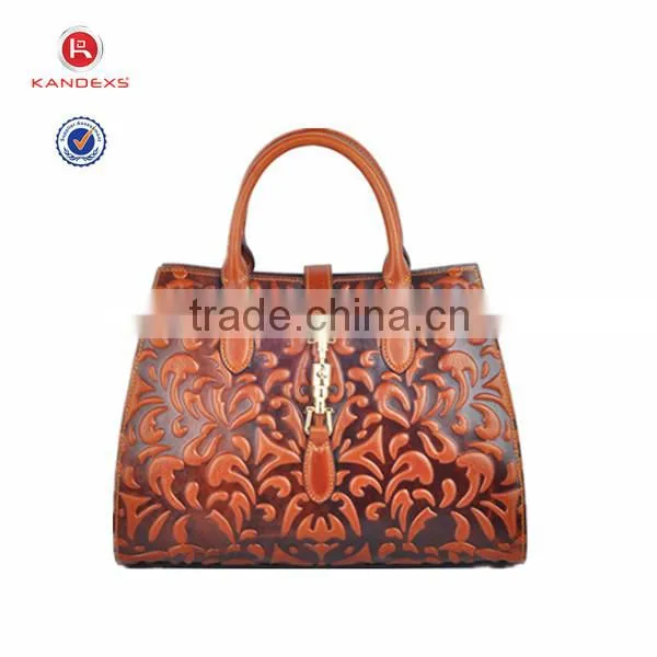 Best Selling Latest Design Ladies Genuine Leather Handbag Brown Genuine Laether Handbag