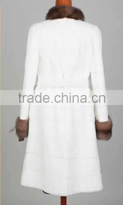 rex14075 natural rex rabbit fur coat with sable collar cuffs