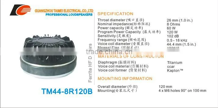 44.4mm Multimedia hi-fi speaker tweeter driver