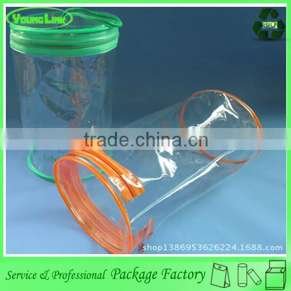 Zipper plastic custom round bag with handle
