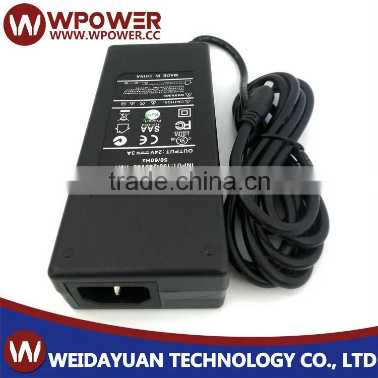 AC/DC power supply 24V 3A power adaptor (Plug type Din 4 pins with CE FCC SAA RoHS certificates)