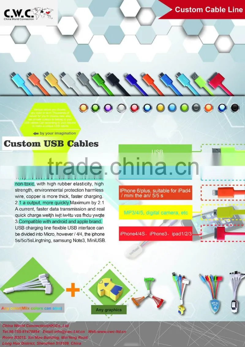 Wholesale 6 in 1 multifunction Type-C cable usb power bank charger cable with UL approved