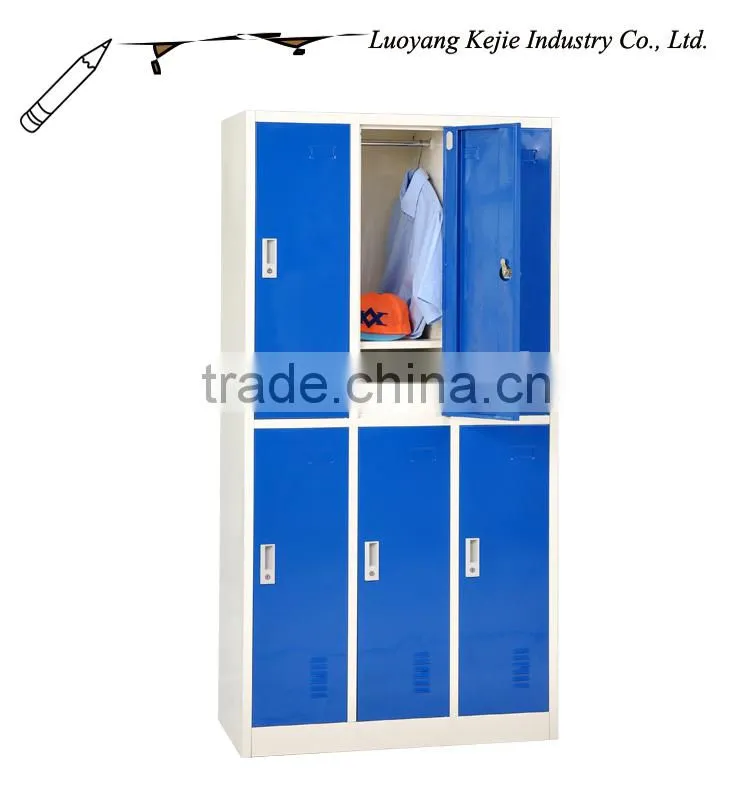 Modern 6 compartment steel locker/6 door Clothing locker with hanging rods/6 door Locker low price