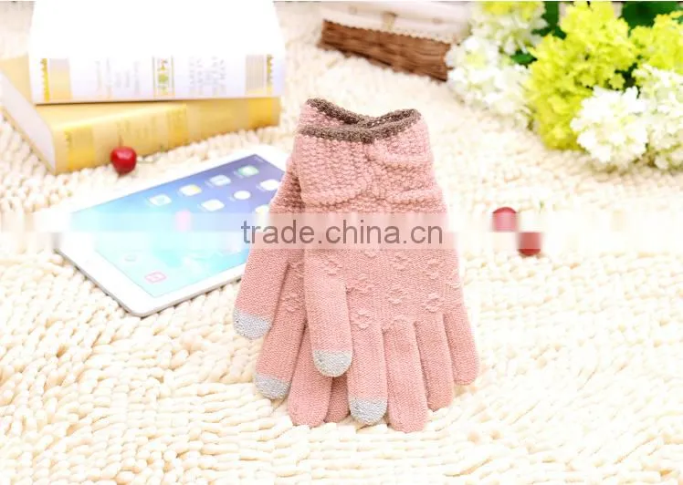 Crossbanding Woolen Yarn Touch Screen Gloves With Conductive Fiber Fingertips For Christmas 2015