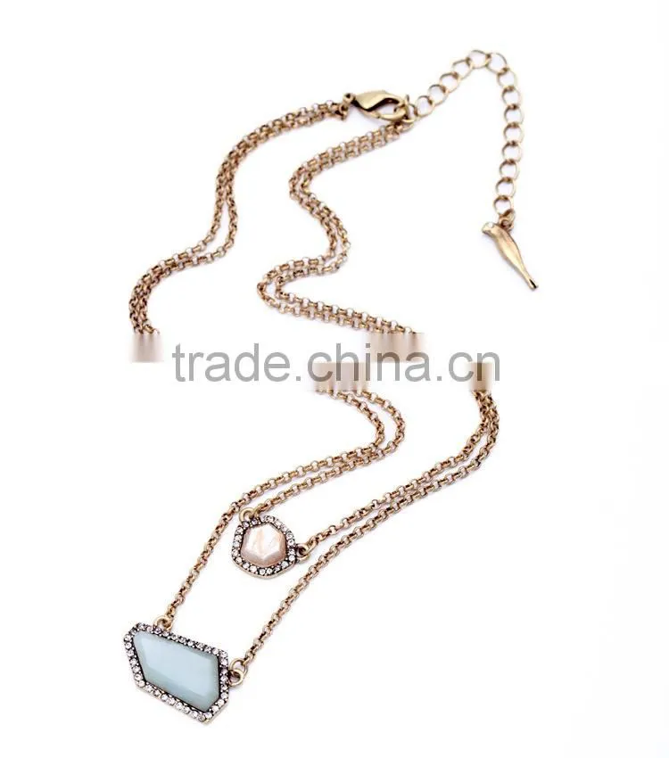 Wholesale fashion long chain necklace 2 multilayer round square gold chain necklace