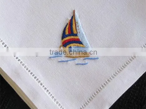 Hand hemstitched napkin, embroidered napkin, embroidery napkin, white cotton napkin, 100% cotton napkin