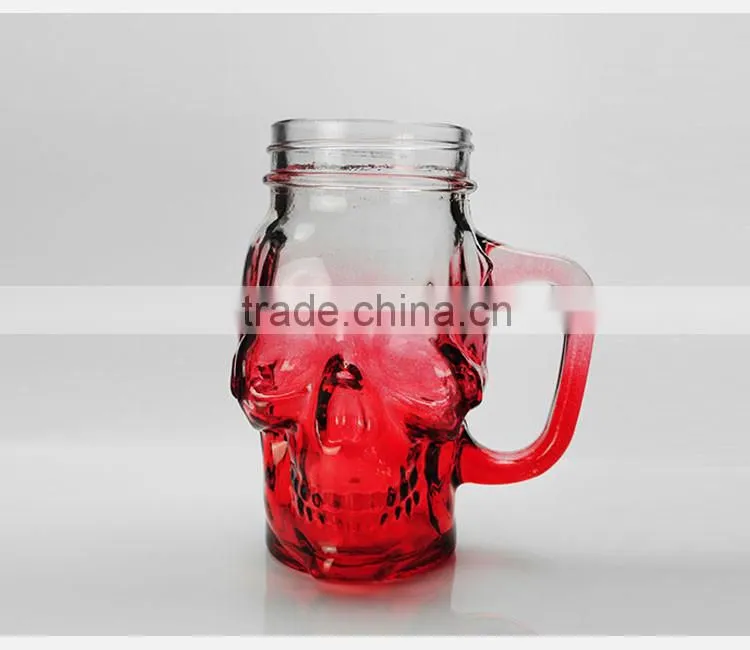 machine made Skull Mason Jar with Lid and Straw