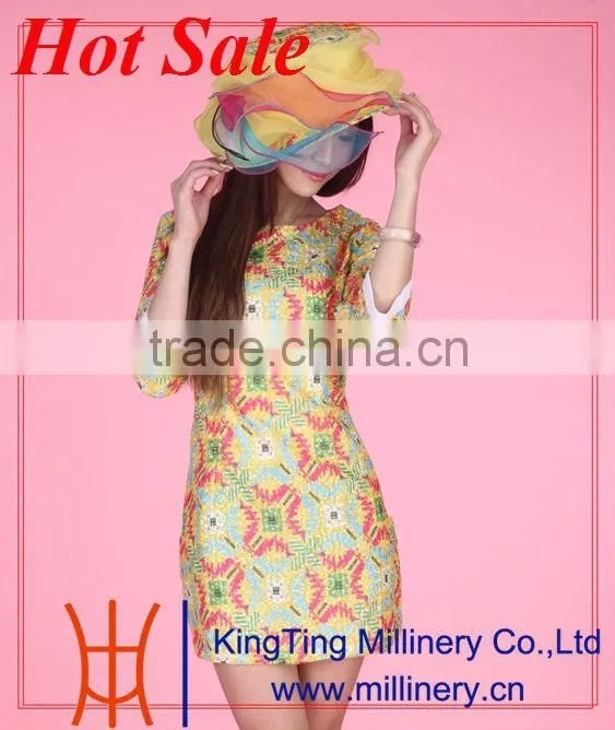Popular design top selling organza hats and neck designs for ladies suit in China