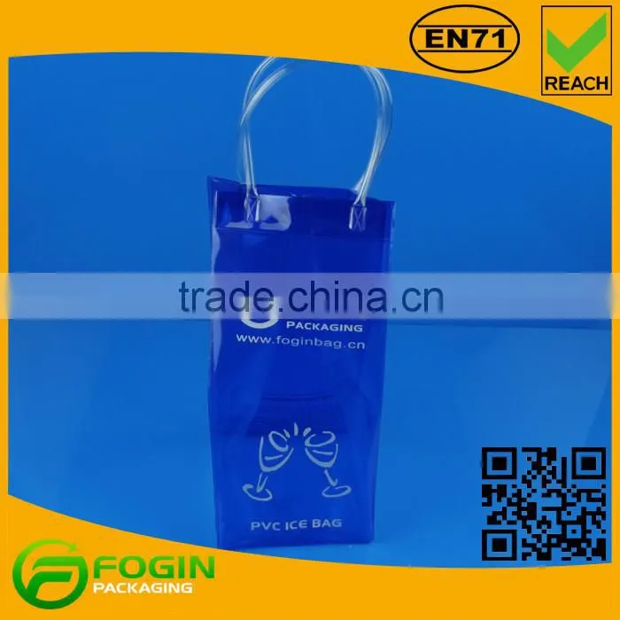 Durable Plastic PVC Water Resistant Chiller Cooler Wine Bottle Ice Bag with Tube Handles