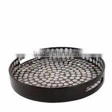Best selling glass design gold lacquer wood serving tray table