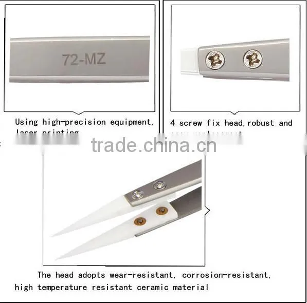 ESD stainless steel tweezers with ceramic tips /ceramic tweezers