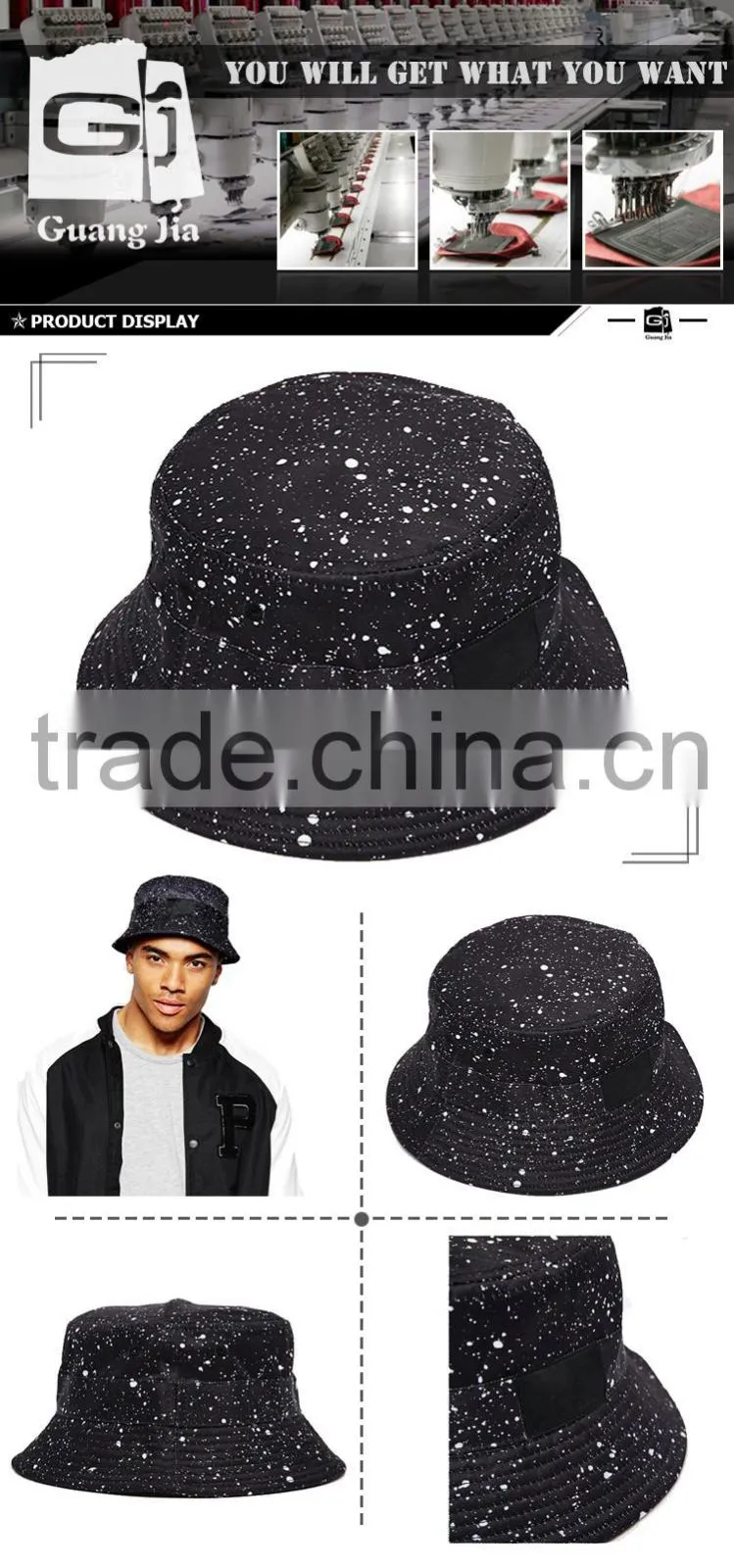 Fashion Accessory Headwear Cotton Twill Black Plain Snow Pattern Digital Printing Man Custom Bucket Hat Bulk