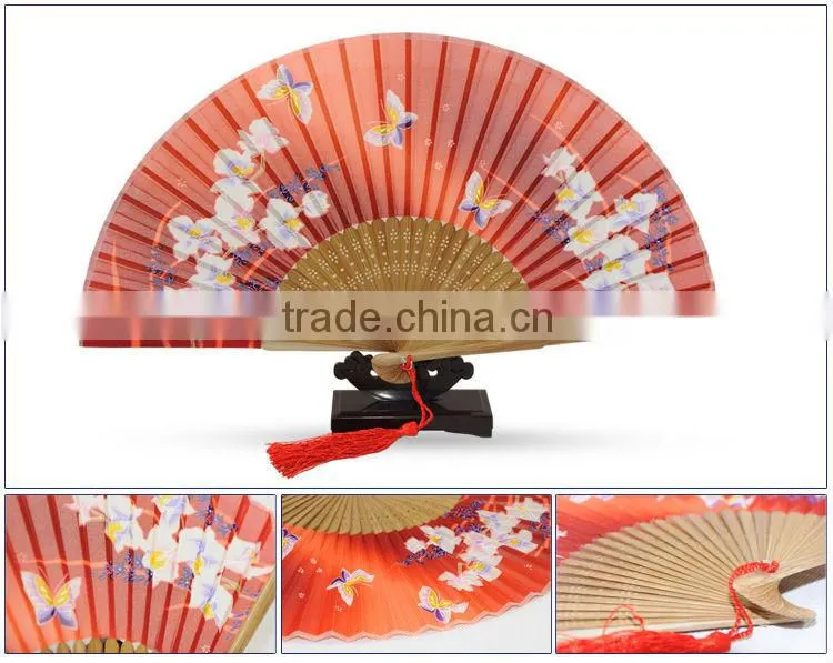 orange Japanese design silk hand fan