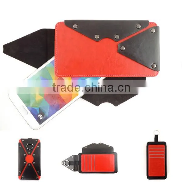 2014 new product from China leather universal flip phone case with lanyard and card slots
