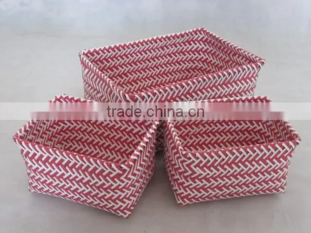 PP strap weaving zig zag rectangle basket set of 3