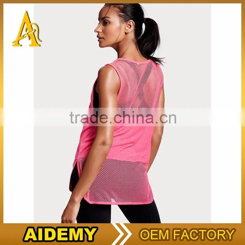 Wholesale fitness activewear women's mesh tank top sexy t shirt