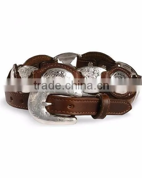 Western cowgirl belts silver-tone floral conchos & links concho link leather belt