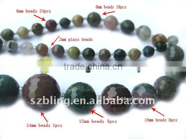 Fashion gemstone jewelry natural bloodstone faceted round beads necklace