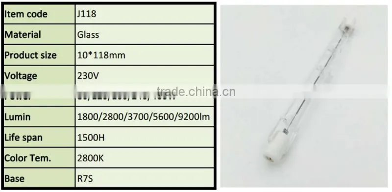 New hot deals J type 400W halogen tube lamp J118 R7S