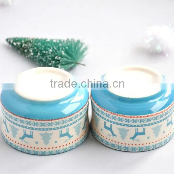 Blue Christmas Deer ceramic pudding cup (IDX-311)