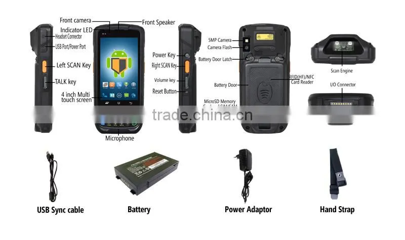 IP65 4G LET wifi nfc GPS 1D 2D barcode scanner rugged android pda