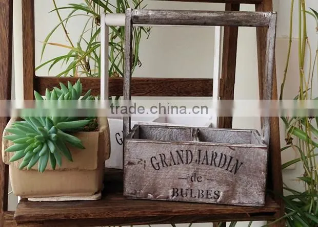 Garden decorative rectangular wood flower planter with handle